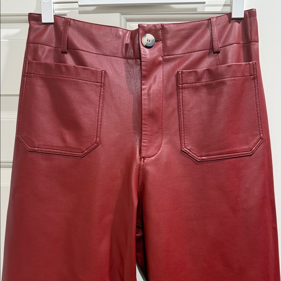 Anthropologie Maeve The Colette Cropped Red Faux Leather Wide-Leg Pants - Sz 31 - Picture 2 of 5